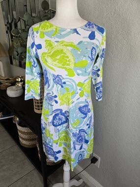 Ana Clare Women’s Turtles Cotton Blend Shift Dress S Beach Tropical
